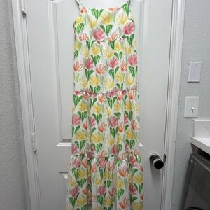 Storia Brand Women Tulip Floral Pink Orange Maxi Strap Dress Small